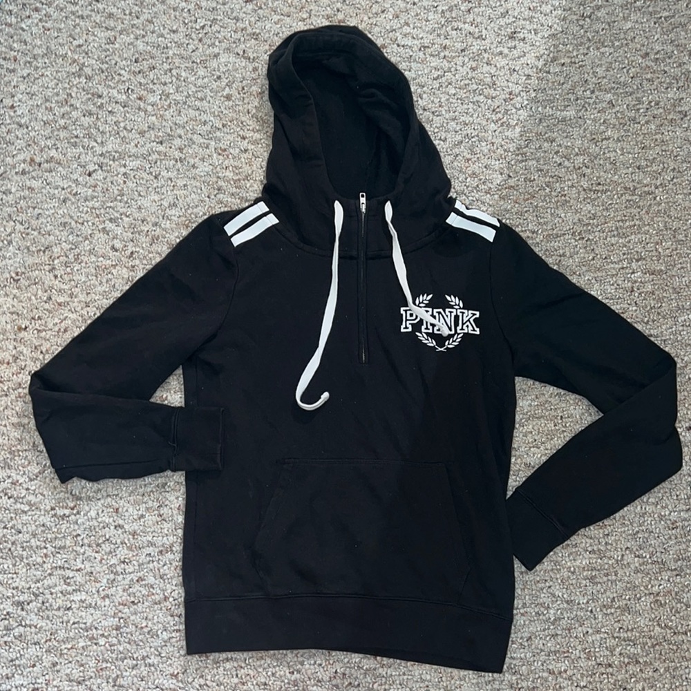 PINK Victoria's Secret Black Hoodie with White Accents